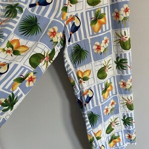 True Destinations Pants Women's XL Blue Tropical Pull On Beachy Boho Resort Bead